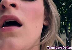 Teen sucking cock in public for a facial