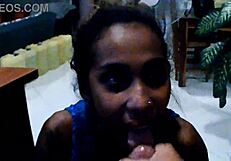 Another beautiful ebony girl performs blowjob and seems to love when a facial comes her way