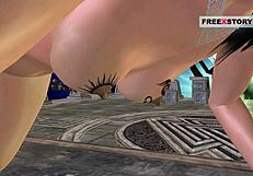 An animated cartoon video of a beautiful girl posing and using a carrot