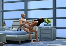 Crazy cartoon imitation of marriage with Liberty Lee in Sims 4