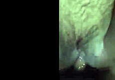 man pounds hairy pussy with his cock, licking and cumming inside.