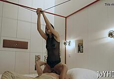 J Girl Sucks Throbbing Cock, Gets Rough Fucking in Petite Pussy