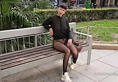 no skirt seamless pantyhose flashing milf in public outdoor see-through leggings