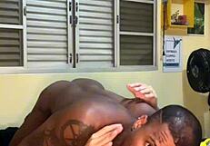 Young guy picks up black stud stroking on street and brings him home for anal