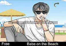 Babe enjoys a relaxing day on the beach in anime hentai style