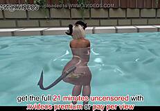 Raw 3D Microbikini Fun in Public Pool