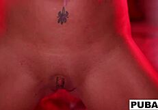 Slimey spit fetish session with Jezebelle Bond, nude brunette milf masturbating.