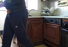 Is she horny enough to fuck in the kitchen? Teen milf with big ass.