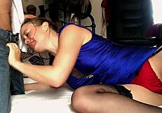 European amateur in lycra dress gets a deepthroat and rimming before a cumshot