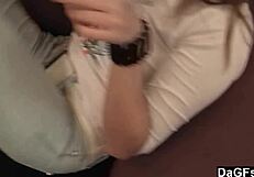 Steamy lesbian sex on the couch with panties, licking, and masturbation