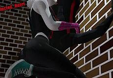 Spider Gwen gets slammed hard against a wall in wild cartoon action