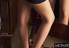 Cute blonde strap her on and masturbates