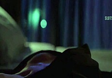 In the airplane scene, she gives a blowjob leading to orgasm