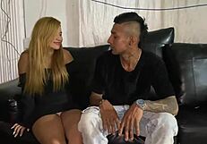Blonde stepsister desperately fucks stepbrother hard in living room taboo scene