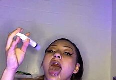 mia plays with her big dildo toy in wet session