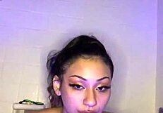 mia plays with her big dildo toy in wet session