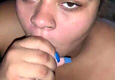 Light skin sub swallows cum in intriguing session