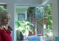 I can't believe Lily Labeau in her red blazer gets fucked in the mansion with a facial cumshot.