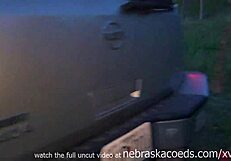 new girl strips by river, masturbates in truck