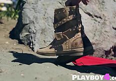 cute milf sapphira looks amazing in naked striptease, posing with ripped clothes