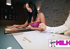 Horny Brazilian Secretary with Big Ass Eats and Pays for It