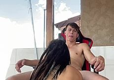 Resenha On Balcony Turns Into Blowjob For Tattooed Teen