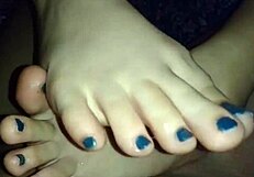 my ex girlfriend gives a barefoot footjob, her toes teasing my cock
