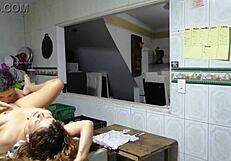 Cousin sex on the kitchen, dark skin beauty enjoys fucking with her cousin