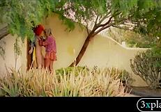 Two Petite Babes Engage in Outdoor Lesbian Licking and Fingering Session