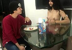 I get so horny sucking cock with strawberry and cream, leading to deepthroat and creampie