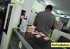 Petite teen sucks cock