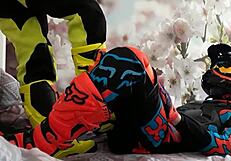 gay biker in motocross costume gets boots tread 😏
