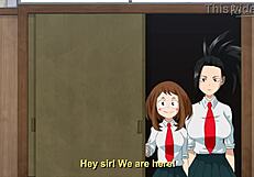 two teen 18+s gagging on big black cocks in my hero academia hentai gang bang