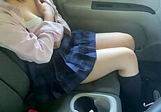 asian girl jerks off in car