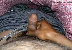 Husband's solo cumshot with hand while wife is away