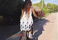 Sexy Long Legs Flash Hairy Pussy on Beach Without Panties