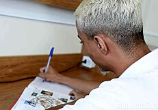 three friends swapping in the room