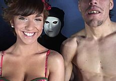 Seventeen uncles bend over the girl with big tits for group oral and bukkake facial on her hairless body.