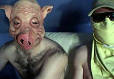 Seventeen uncles bend over the girl with big tits for group oral and bukkake facial on her hairless body.