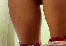 In the hidden bathroom, the big dick gets licked intensely by the pussy hungry gal