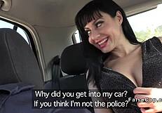 British fake cop interacts with busty Spanish babe in outdoor setting