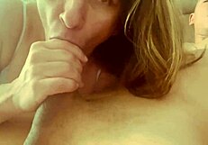 chubby girl gives intense blowjob and rides cock hard in close up