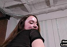 Dirty babe talks dirty while wanking cock after rubbing pussy!