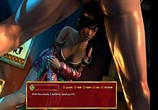 in the commoner business, a 3d anime chick with big tits and ass gets a threesome with monster cocks