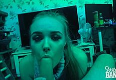 sucking monster cock while masturbating in dark pov