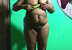 Aunt and her amateur girlfriend fun with cucumber