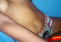 Horny little stepdaughter rubbing stepdad's dick while bent over in secret