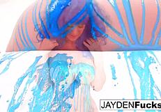 jayden jaymes poses nude in latex for solo scene