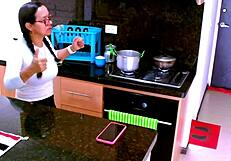 Shaved Pussy Fucked by Monster Cock in Kitchen