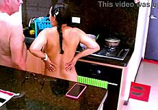 Shaved Pussy Fucked by Monster Cock in Kitchen